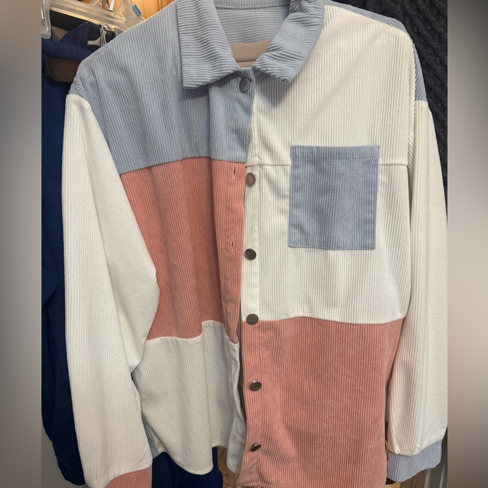 Colorblock Corduroy Button-Up Shirt